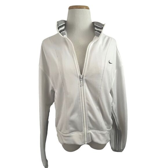 Nike Y2K Cropped White Athletic Track Jacket L - Picture 1 of 9